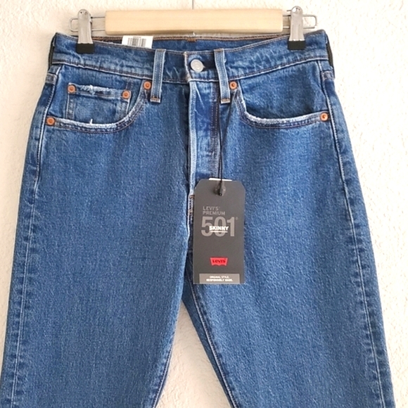 Levi's 501 High Rise Waisted Skinny Jeans Blue - Picture 9 of 9